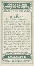 1927 Ogden's Jockeys and Owners' Colours #50 Harry Wragg Back